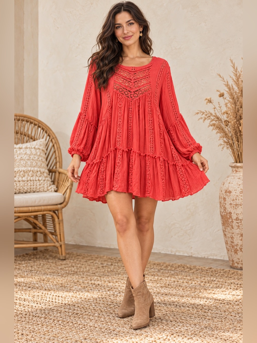 Free People Kiss Kiss Tunic Coral